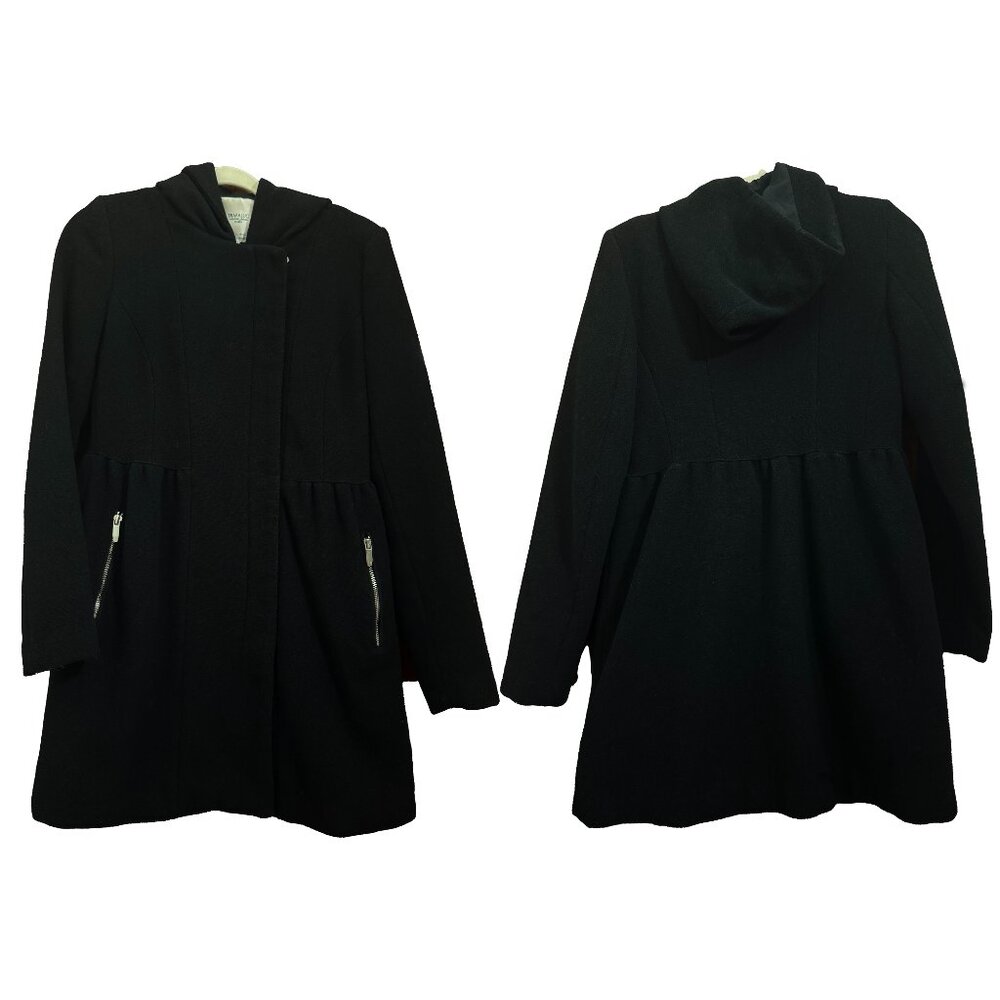 Zara Trafaluc Black Zip Up Flowy/Flare Coat